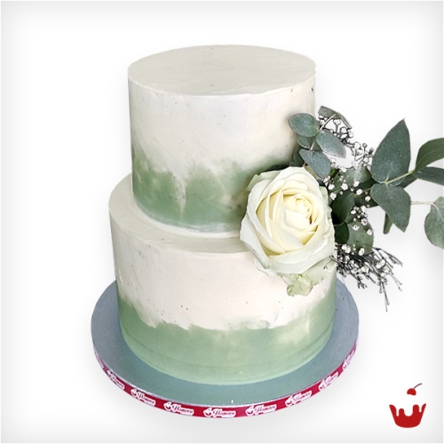 Naked Wedding Cake Hochzeitstorte mit Eukalyptus Grün und mit Blumen